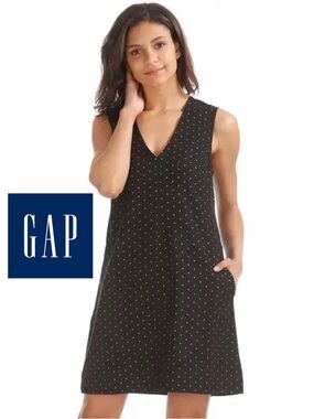 🖤⭐️ GAP Black Star Print Shift Dress | Sleeveless V-Neck Pockets | Medium